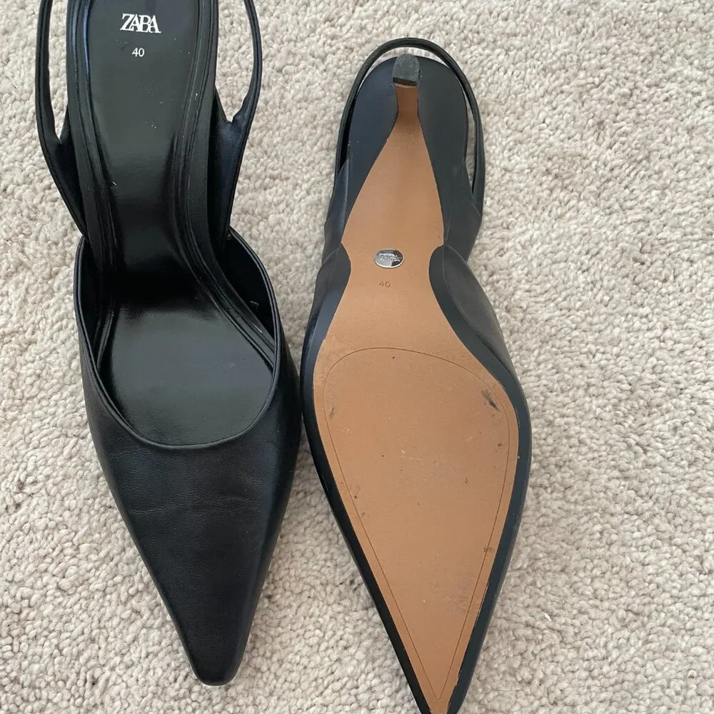 ZARA Chic Black Slingback Heels – Women’s Size 40 (US 9.5–10) - Picture 6 of 8